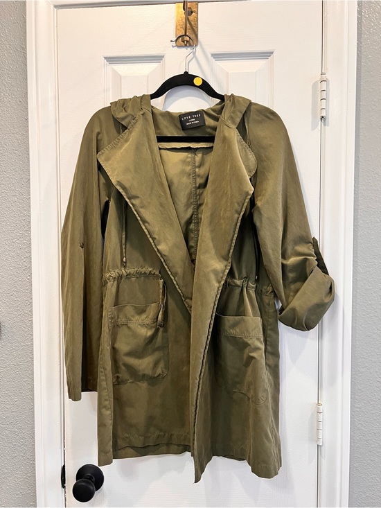 Love Tree Jackets & Blazers - Love Tree Womens Large Olive Green Hooded Utility Jacket Open Front Size L